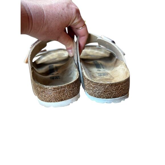 Birkenstock Arizona Gator Gleam Copper Leather Soft Footbed Sandals - M7 / W9 - Picture 6 of 10